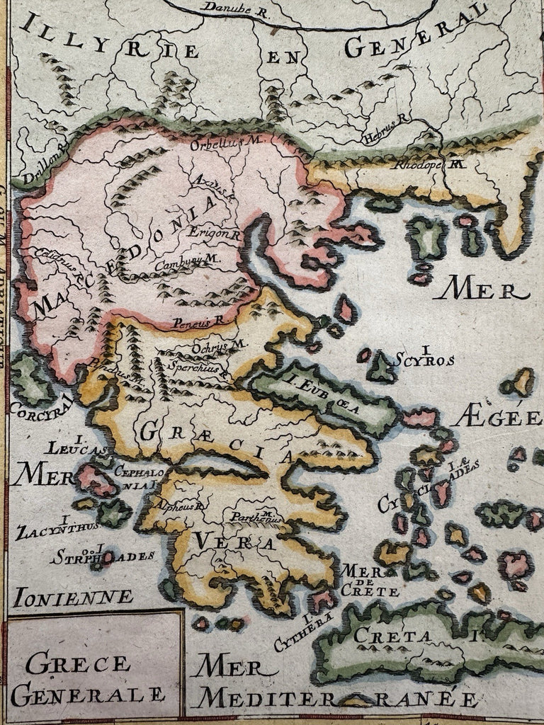 Greece Greek islands Macedonia Crete 1719 Mallet miniature hand color map