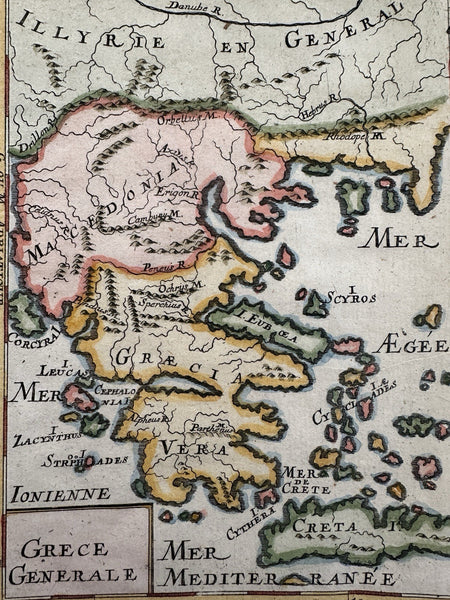 Greece Greek islands Macedonia Crete 1719 Mallet miniature hand color map