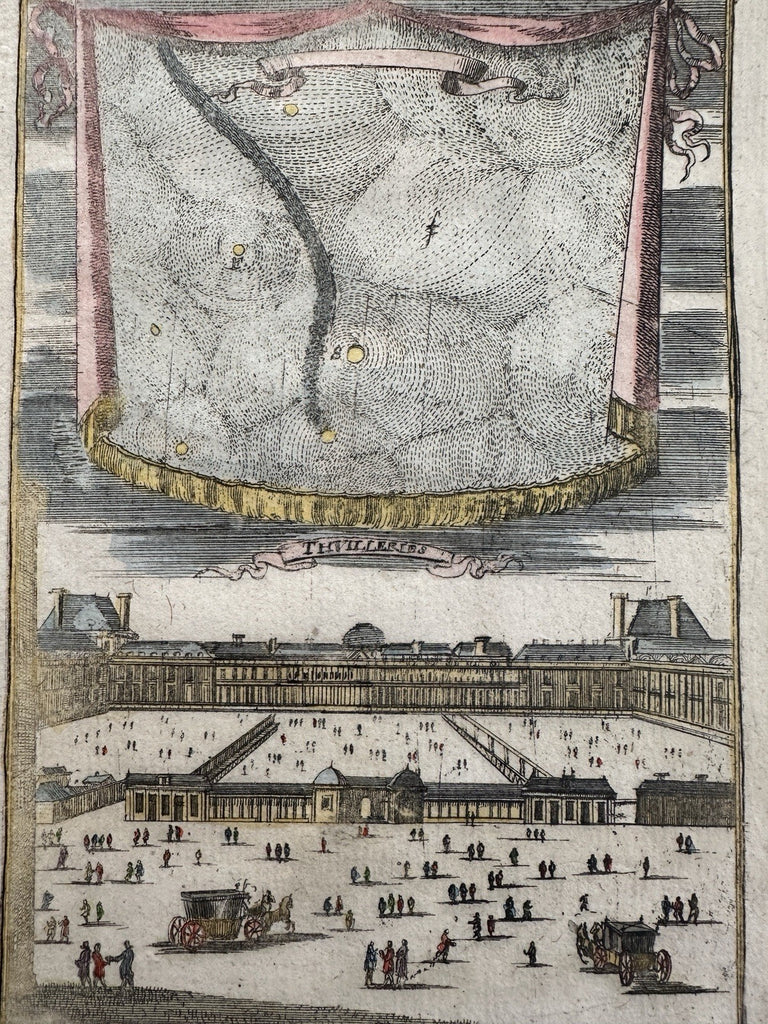 Celestial sky stars planets above Tuileries France 1719 Mallet hand color map