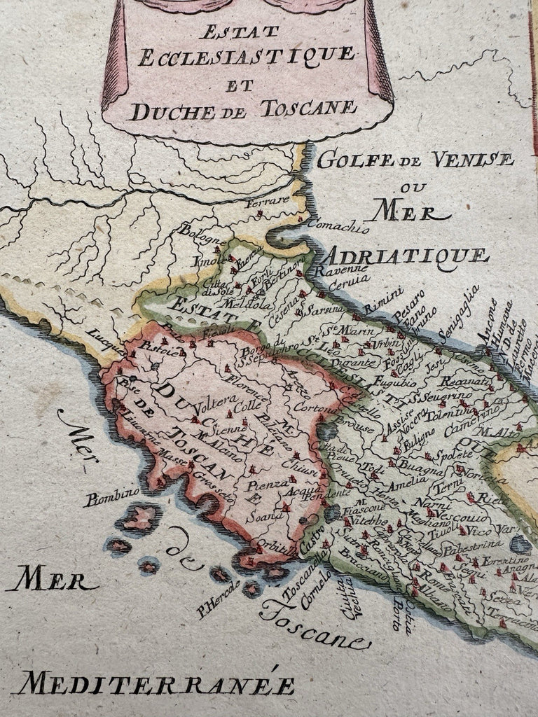 Italy Italia Tuscany ecclesiastical state 1719 Mallet miniature hand color map