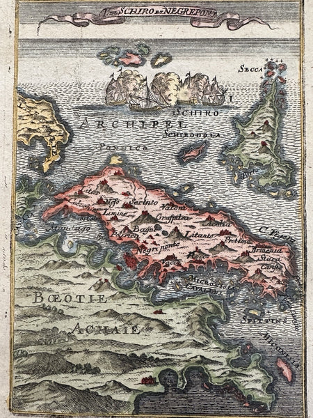 Greece Greek islands Euboea Negroponte Sciro Skyros 1719 Mallet hand color map