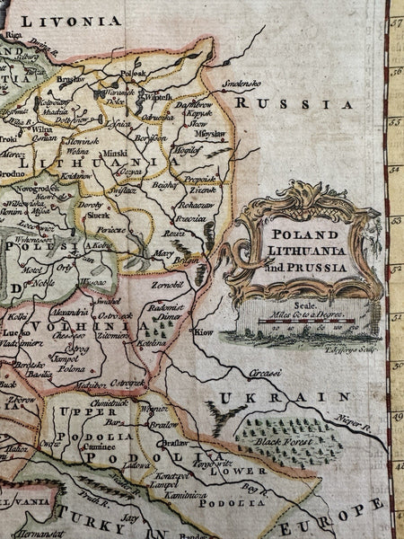 Poland Lithuania Prussia 1772 Kitchin decorative hand colored miniature map