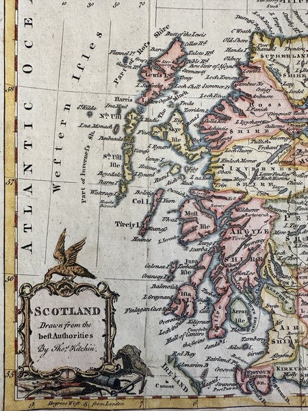 Scotland U.K. 1782 Kitchin decorative cartouche hand colored miniature map