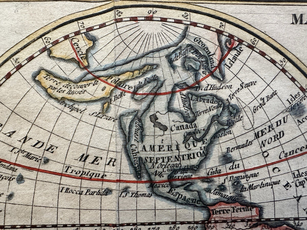 Bizarre NW America Alaska island World in spheres 1823 hand colored map