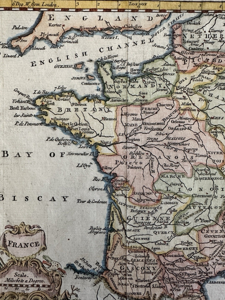 France 1772 Kitchin decorative cartouche hand colored miniature map