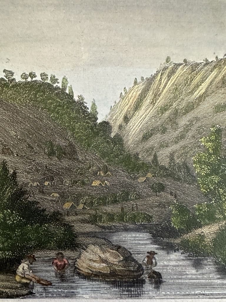California gold rush men digging Mokelumne river c. 1850 Meyer hand color print