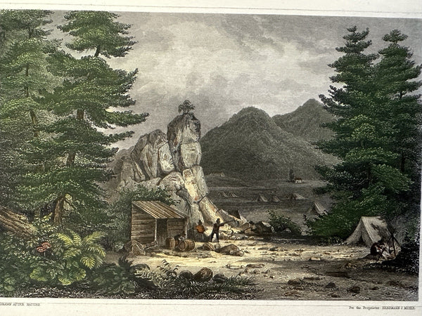 California gold rush men digging Volcano rock c. 1850 Meyer hand color print