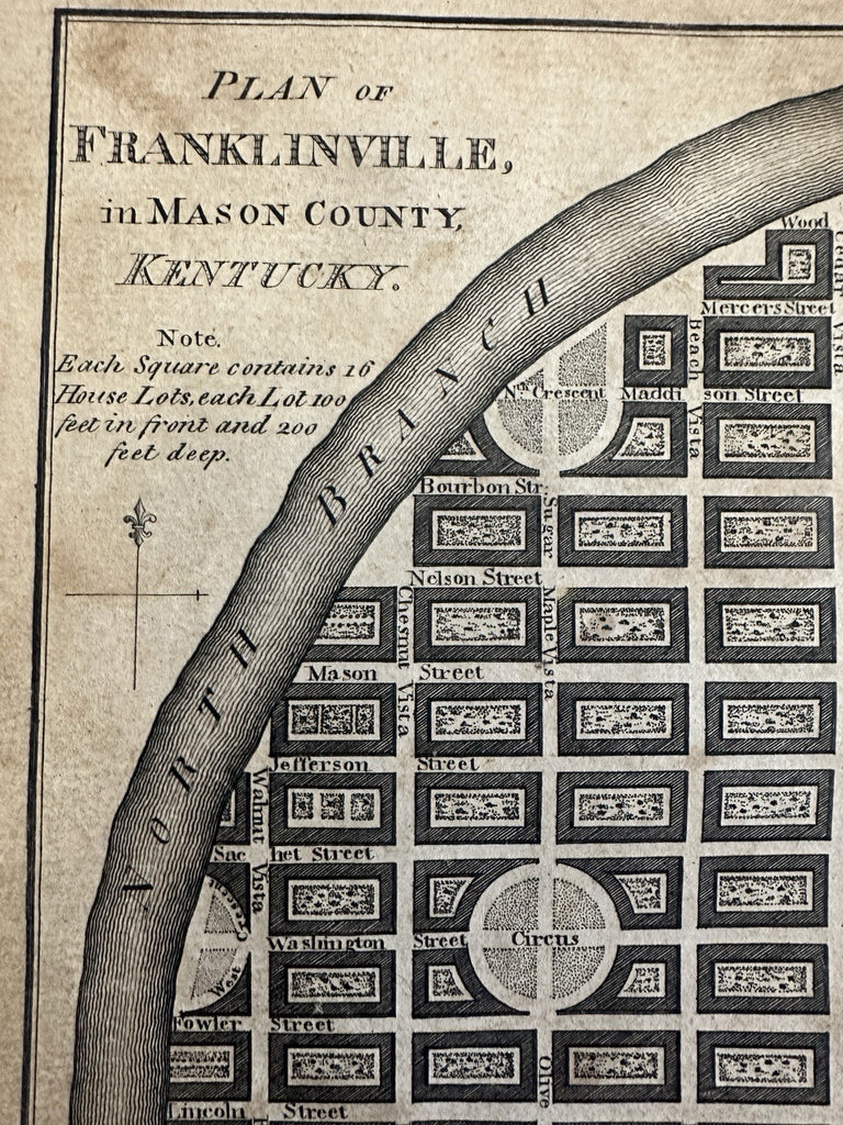 Franklinville Kentucky urban plan Mason County c. 1795 Russell engraved map