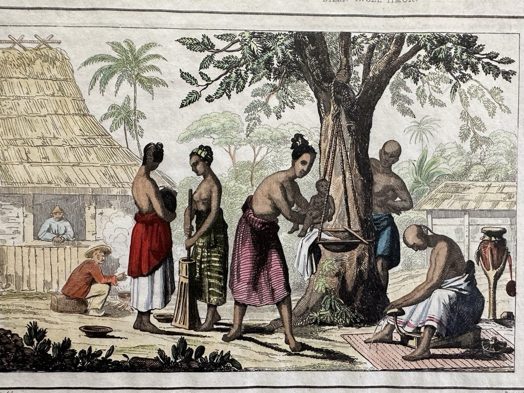 Oceania Timor Pacific island 1863 hand color print lot x 2 charming views