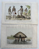 Oceania Papua New Guinea 1863 hand color print lot x 2 charming ethnic views