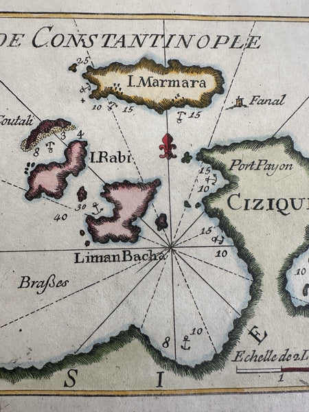 Constantinople canal Turkey Marmara island 1764 Roux engraved coastal map
