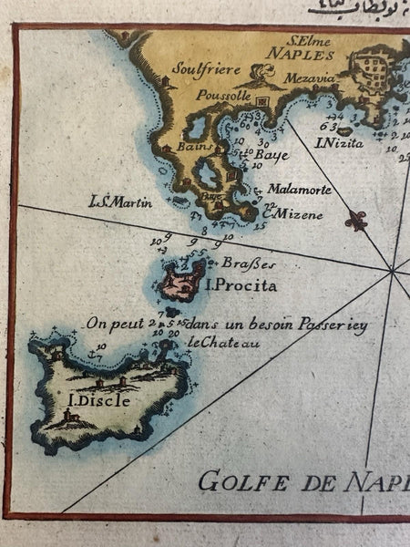 Naples Bay Italy Napoli Italia 1764 Roux engraved hand color coastal map