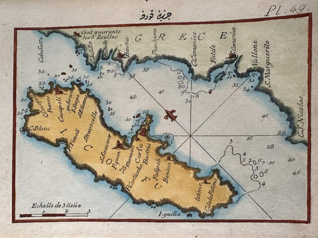 Corfu island Greece 1764 Roux engraved hand color coastal map