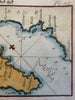 Corfu island Greece 1764 Roux engraved hand color coastal map