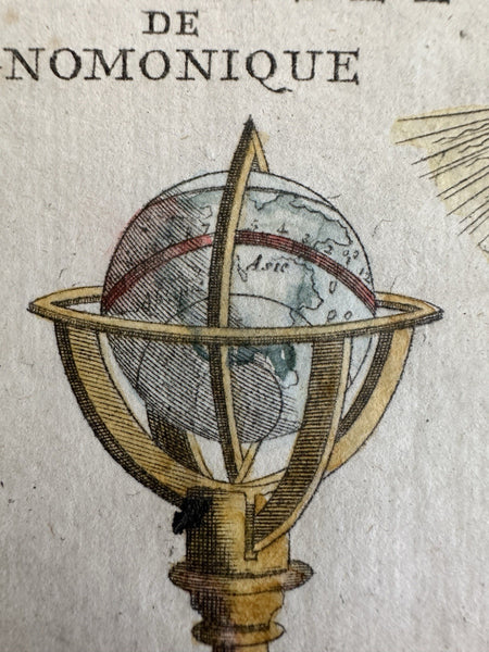 Celestial Armillary Sphere c. 1700-1750 scarce hand color miniature print