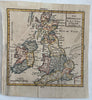 British Isles Ireland England  1750 Vaugondy engraved hand colored miniature map