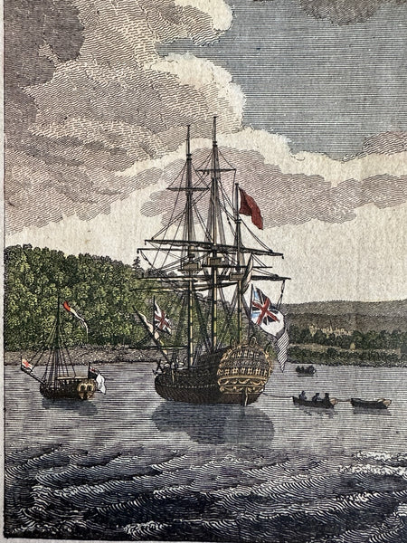Quebec Canada Cape Rouge ship 1759 engraved hand colored prospect birds-eye view