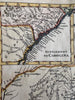 Colonial North America Atlantic seaboard c.1760 Vaugondy decorative engraved map