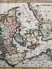 Denmark Jutland Zeeland Funen c.1760s Vaugondy cartouche engraved color map