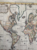 World map w/discoveries incomplete Australia & NZ c.1760s engraved hand colored