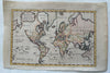 World map w/discoveries incomplete Australia & NZ c.1760s engraved hand colored