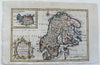 Sweden Norway Scandinavia Iceland Finland c.1760s Vaugondy engraved color map