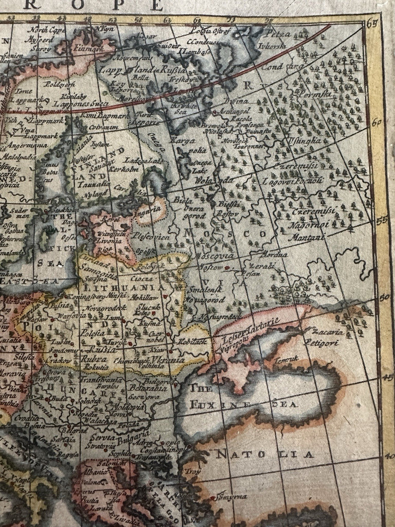 Europe continent 1695 Moll charming miniature hand colored map