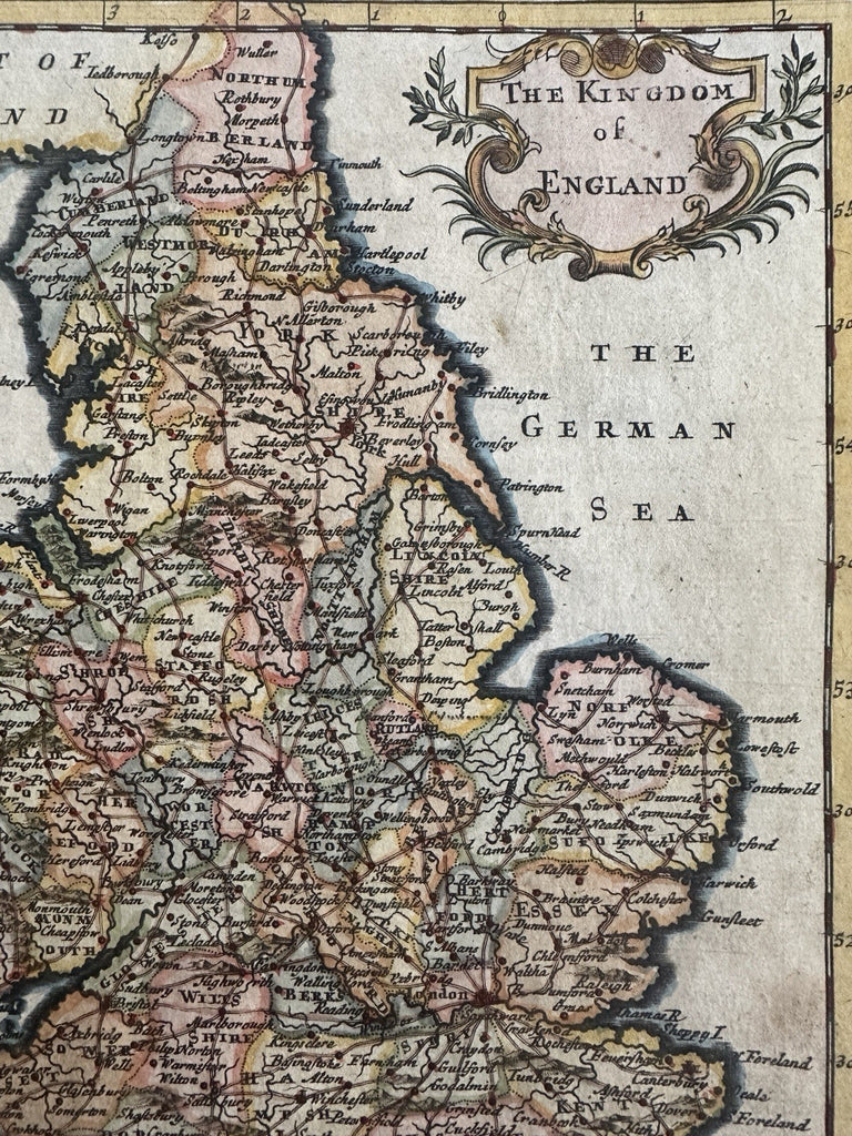 Kingdom of England U.K Great Britain 1695 Moll charming miniature hand color map
