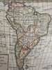 South America 1750 Vaugondy engraved hand colored miniature map
