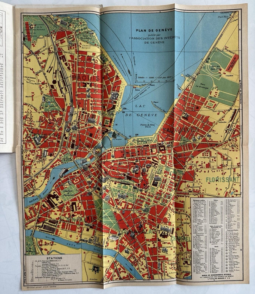 Geneva Switzerland c.1920’s colorful city plan map promo guide book w/photos