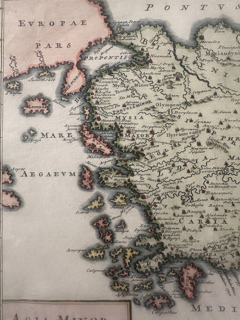 Asia Minor Turkey Cyprus Asia Propria 1747 Cellarius antique hand colored map