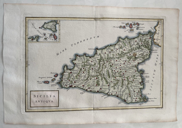 Sicilia Sicily island by itself Italy Italia 1747 Cellarius hand colored map