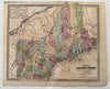 Maine NH VT New England 1843 antique hand colored map