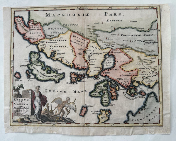 Greece Corfu Epirus Canina Greek islands c.1710 decorative hand colored map