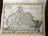 Virginia state early 1796 engraved by Hill rare antique hand colored map W&B 571