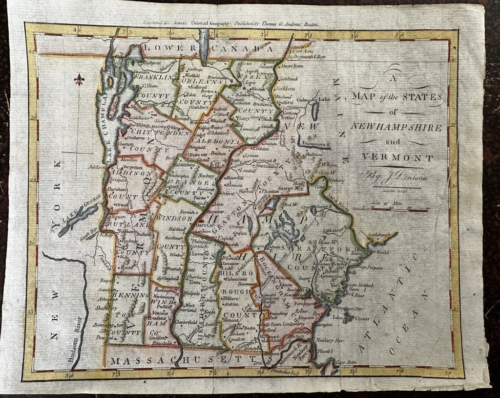 Vermont & New Hampshire 1796 Amos Doolittle rare antique map Wheat & Brun #