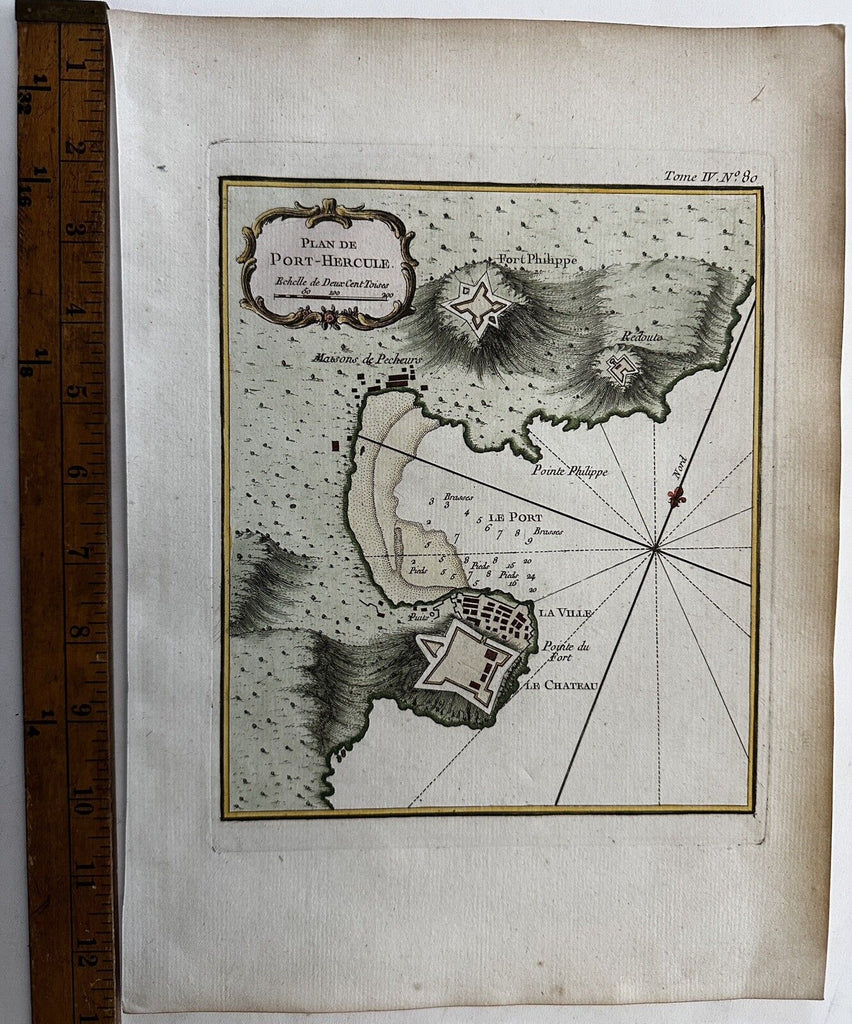 Italy Port Hercule harbor c1760 Bellin antique nautical coastal map