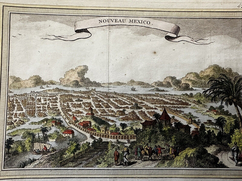 Mexico City 1754 early birds-eye view engraved with lovely hand color rare print