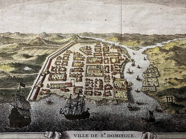 Santa Domingo harbor 1754 Dominican Republic birds-eye view engraved print