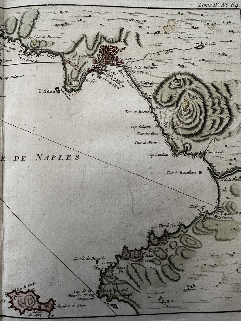 Southern Italy Naples Bay Vesuvius c.1760 fine Bellin antique hc nautical map