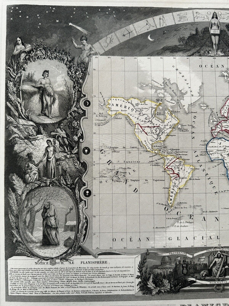 World Planisphere  Celestial scenery 1845 lovely large decorative pictorial map