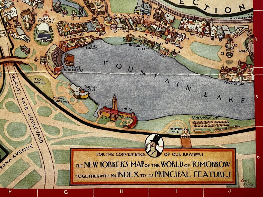 New Yorker World's Fair 1939 World of Tomorrow Carl Rose promotional cartoon map