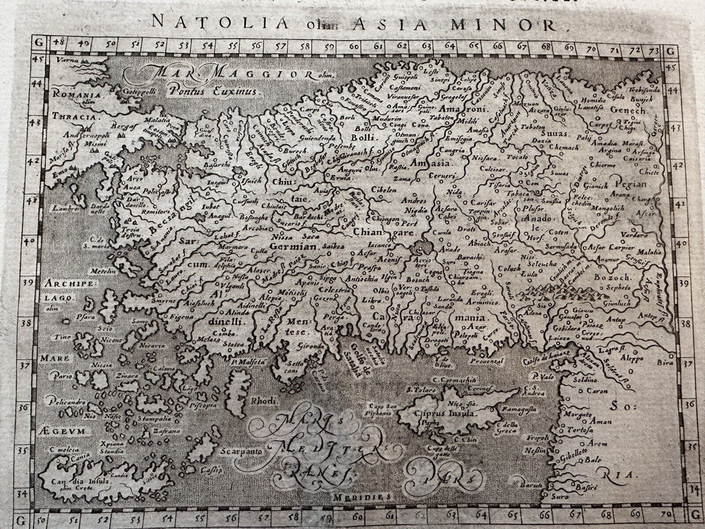 Turkey Cyprus Natoilia 1621 Magini Ptolemaic Geographia early Porro engraved map