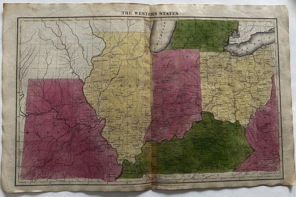 Western states 1830-2 Boynton large old hand colored map Missouri Ohio Illinois