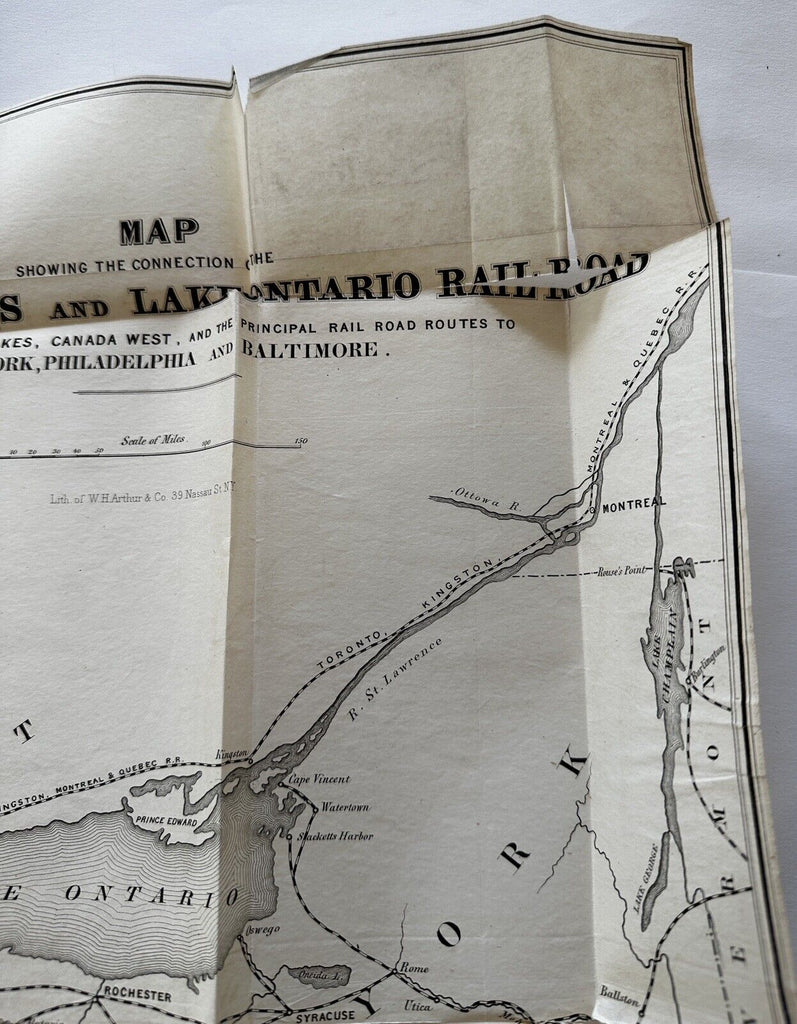 Lake Ontario RR Niagara Falls 1853 pre-open Engineers Report large folding map