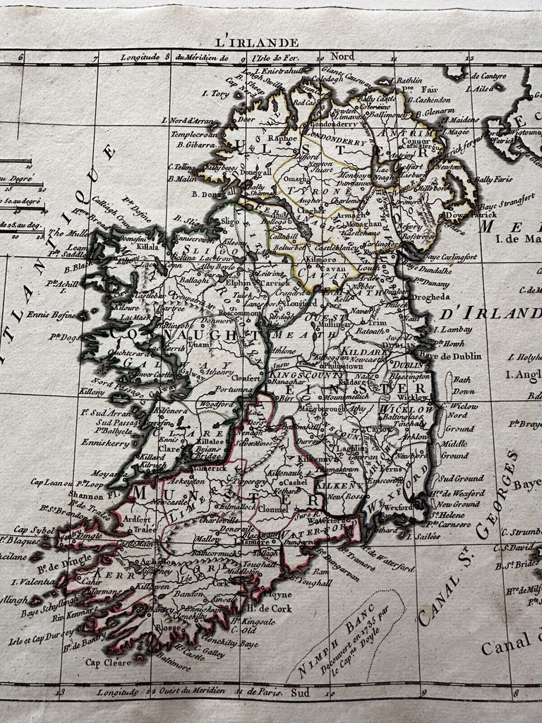 Ireland w/ Capt Doyle Nymph Bank discovery 1806 Herisson old hc miniature map