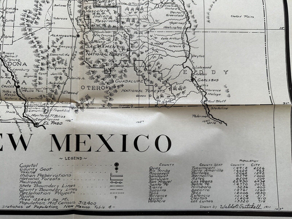 New Mexico 1911 Walter Twitchell large scarce folding state map