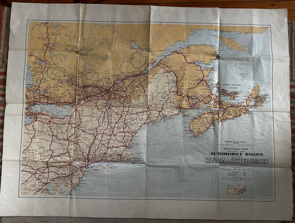 early main Automobile Roads 1929 Canada & America NRIS rare wall map Atlantic