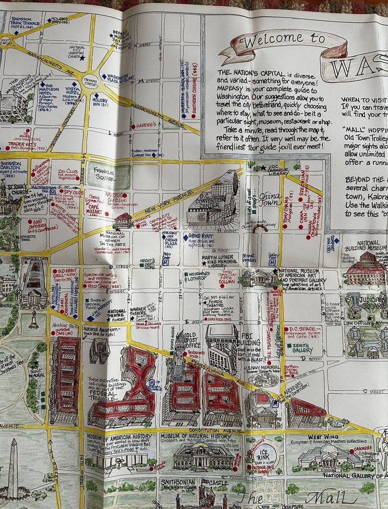 Washington DC 1994 cartoon visitor tourist map Georgetown & Alexandria plans