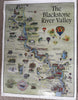 Blackstone River Valley MA Rhode Island cartoon river map c.1985 tourist promo